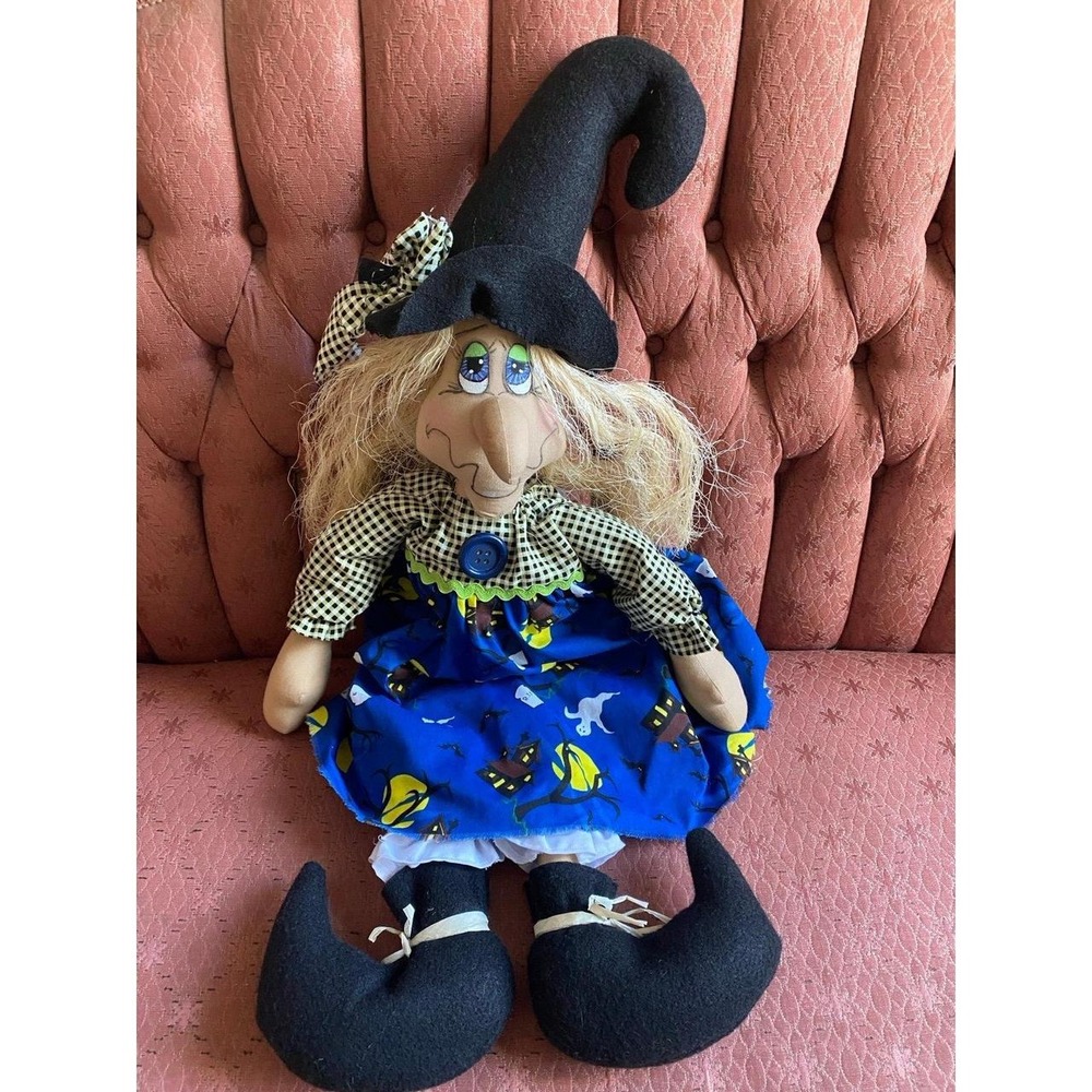 Handmade Halloween Witch Plush Doll Decor 28" one Tooth Ghost Bat Dress Bloomers